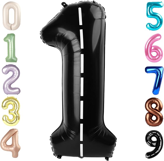 Number Balloons 1, 40 Inch One Balloons for 1st Birthday Girl Boy 1 11 21 Party Decorations Baby Shower Photo Shoot, Line Black 1 Balloon