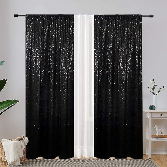 Eternal Beauty Sequin Backdrop Curtains, 2x8 Ft-2 Panels Black Back Drop for Shimmer Photography Party Wedding Birthday Decor
