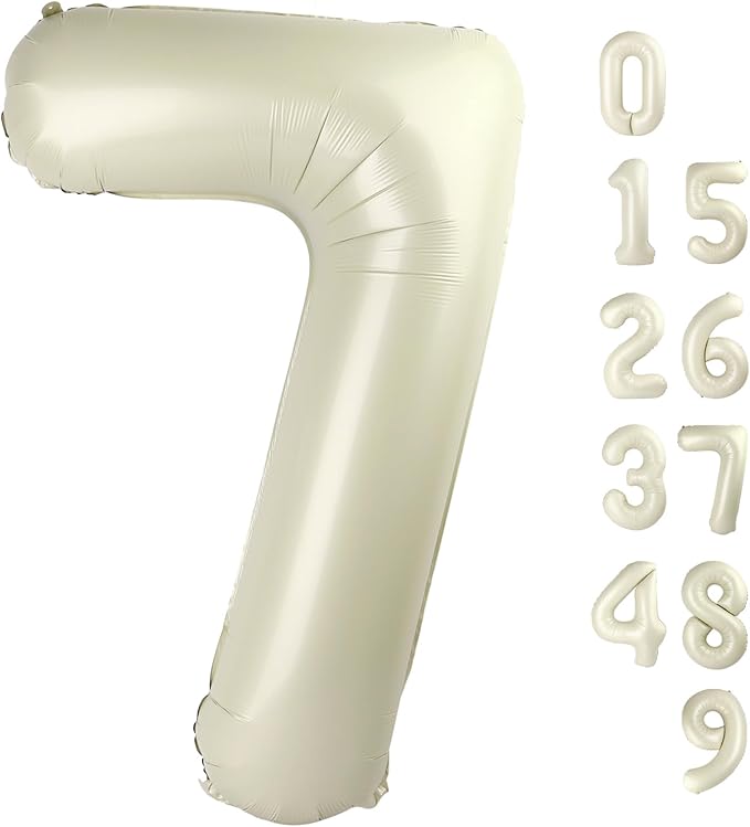 7 Balloon Numbers 40 Inch, 6 7 Birthday Decorations, Cream White Seven Birthday Decor, 7 17 27 70 Year Old Balloon Number for Engagement, Wedding, Graduations