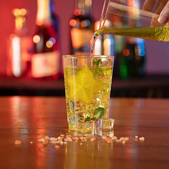 WDF 100pcs 12OZ Gold Cups - Disposable Gold Glitter Plastic Cups - Premium Wedding - Party for Thanksgiving, Christmas