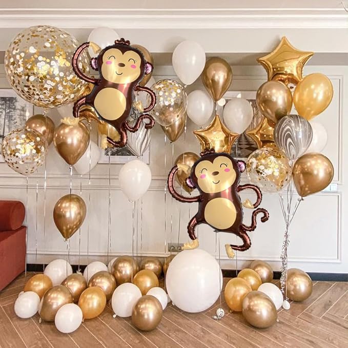 Foil Helium Adorable Monkey Shaped Jungle Safari Animal Balloons for Wildlife Theme Birthday Supplies Party Decorations（2 Pieces）