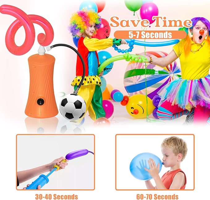 260 Balloon Pump Electric, Portable Automatic Dual Nozzle Inflator with Tying Tools for Long Animal Balloons Birthday Gender Reveal Baby Shower Balloons Party Decorations