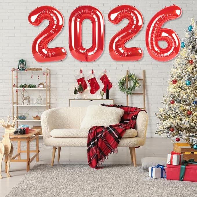New Years Eve Decorations Number Balloons, 40 Inch Balloon, 2026 Decorations New Years, Red Balloons for New Year Eve Party Supplies 2026, Graduation Decoration, 2 6 20 26 Birthday Parties