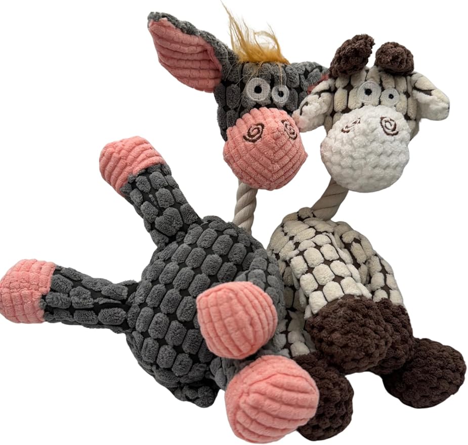 Bark & Brush Plush Dog Toys (2-Pack) – Durable Squeaky Chew & Tug Toys with Reinforced Seams, Crinkle Texture & Built-in Squeakers – Tough Plush Toys for Medium Chewers, Small & Medium Dogs