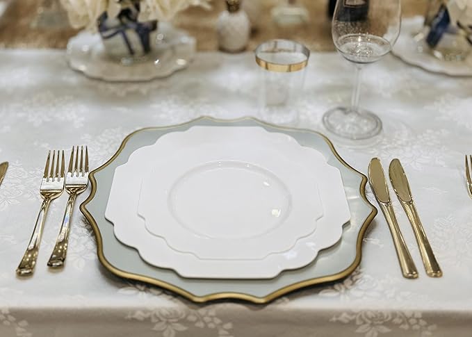 " OCCASIONS " 150 Piece set (25 Guests)-Wedding Plastic Plates & cutlery -Disposable heavyweight Dinnerware 10.5'', 8'' + Silverware w/double fork (Imperial in White)