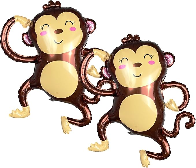 Foil Helium Adorable Monkey Shaped Jungle Safari Animal Balloons for Wildlife Theme Birthday Supplies Party Decorations（2 Pieces）