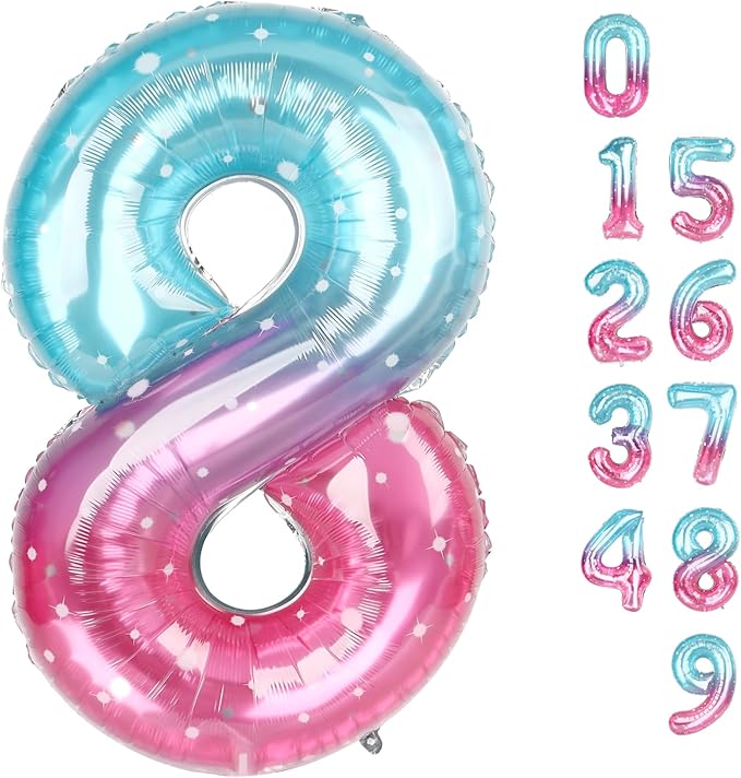 40 Inch Number 8 Balloon, Pink Purple Blue 8 18 28 80 Birthday Balloons for Men Boys, 8th Birthday Decorations Party Supplies, Wedding, Graduations