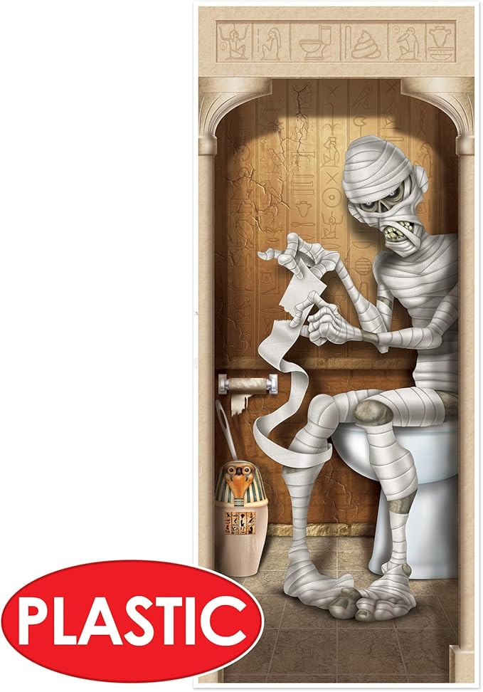Beistle 2-Pack Mummy Restroom Door Covers, Spooky Halloween Bathroom Decorations, All-Weather Plastic for Haunted House and Trick-or-Treat, 5’ x 30”