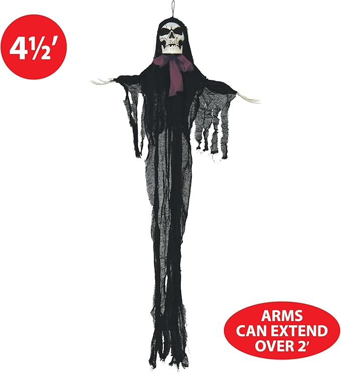 Beistle Novelty Skeleton Creepy Creature with Poseable Arms Indoor Use Only Spooky Halloween Decorations, 54", Black/Off White/Maroon