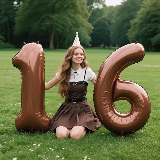 40 Inch Dark Brown Balloon Number 6 Balloon,6 Foil Mylar Helium Large Digital Balloon Birthday Numbers Jumbo Balloons 16th or 61st Anniversary Party Decorations Supplies