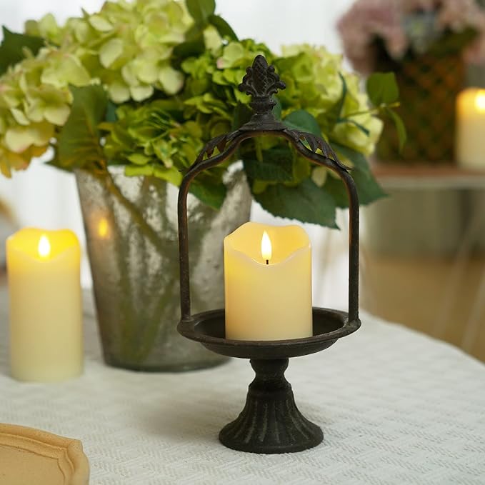 Homemory Flickering Flameless Candles, Realistic LED Candles with Remote and Timer, Real Wax Battery Operated Candles, Set of 3, Ivory