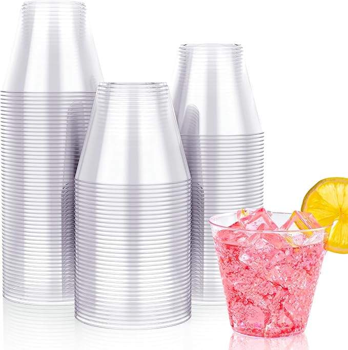 JOLLY CHEF 10 OZ Clear Disposable Plastic Cups, 100 Pack Heavy Duty Clear Plastic Cups Tumblers for Wedding, Thanksgiving, Halloween Christmas Party