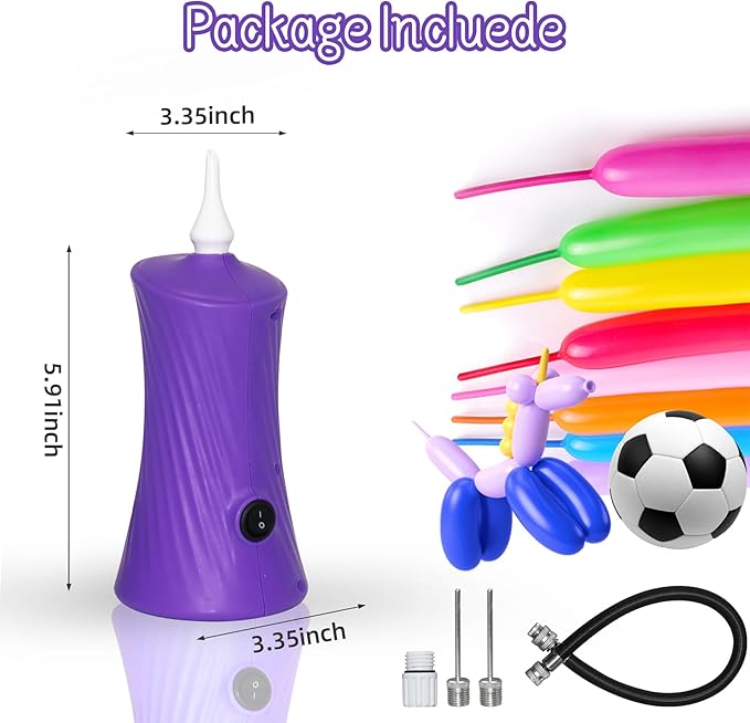 260 Balloon Pump Electric, Portable Automatic Dual Nozzle Inflator with Tying Tools for Long Animal Balloons Birthday Gender Reveal Baby Shower Balloons Party Decorations
