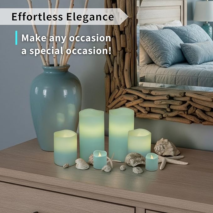 FURORA LIGHTING Blue Real Wax LED Candles with Remote and 6/18 Timer, 4 Pillars and 4 Votives Pack of 8, Flameless Flickering Candles for Home Décor, Battery Included