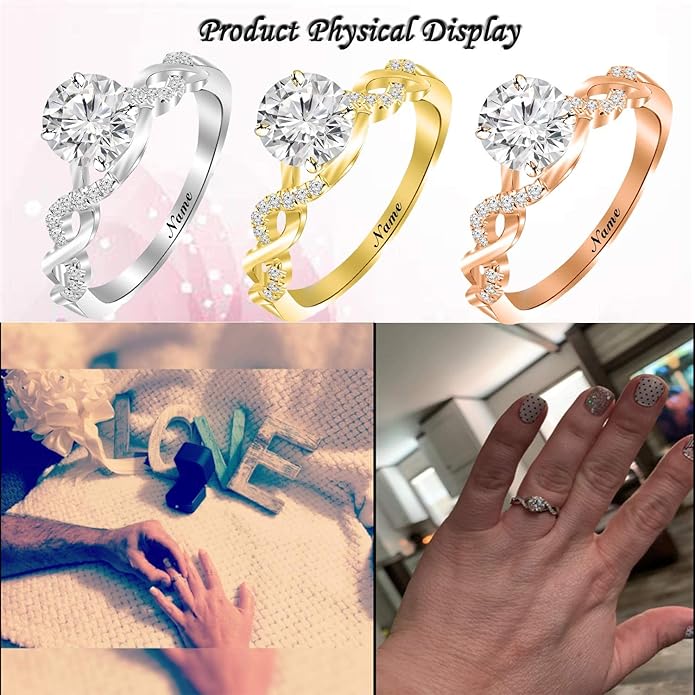 partyjju`s propse special SISGEM 14K Gold Wedding Ring for Women,Split Shank Pave Set 1.3 Carat(cttw) Moissanite Engagement Ring With Engraved Name,Wedding Anniversary Size 5-11