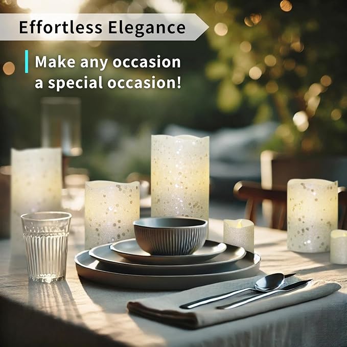 FURORA LIGHTING White Glitter Real Wax Flameless LED Candles with Remote & Timer (2/4/6/8 H), Battery Operated for Safety and Elegance, Pack of 8