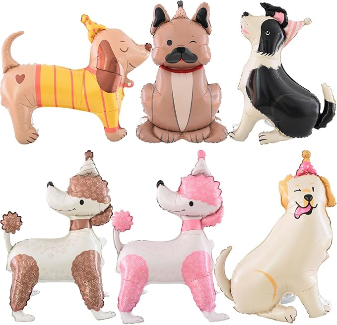 Hungdao 6pcs Dog Balloons Pet Dog Birthday Party Decorations Pet Party Supplies Cute Puppy Foil Animal Balloons Sheepdog Labrador Retriever ‌poodle Dachshund Decor for Baby Shower