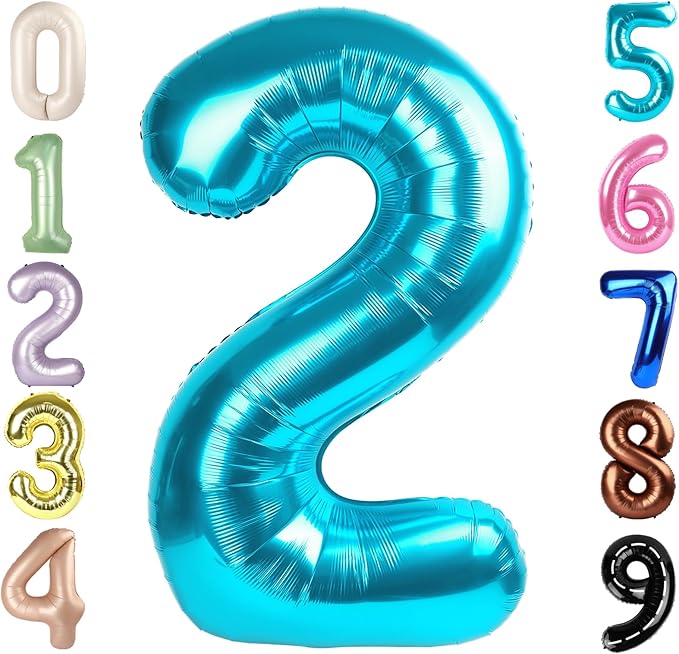 2 Numbers Balloon 40 Inch Light Blue Two Balloon Number Birthday Decor, 2nd 12 21st Party Celebration Decorations Graduations Wedding Baby Shower