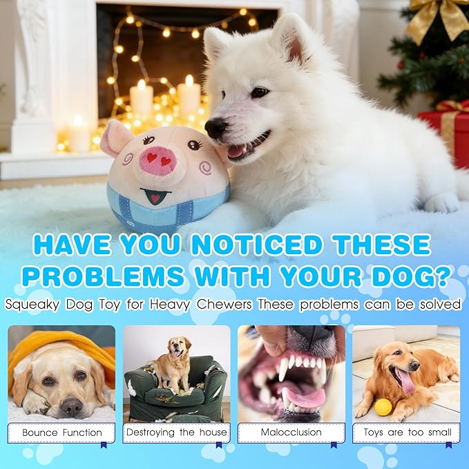 Interactive Dog Toys, Jumping Pig Dog Toys with Bounce, Recording and Music Modes, Active Moving Pet Plush Toy, Washable Cartoon Pig Plush Toy for Puppies/Small/Medium/Large Dogs (Blue)