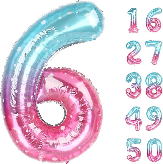 40 Inch Starry Balloon Number 6 Balloon,6 Foil Mylar Helium Large Digital Balloon Starry Birthday Numbers Jumbo Balloons 16th or 61st Anniversary Party Decorations Supplies