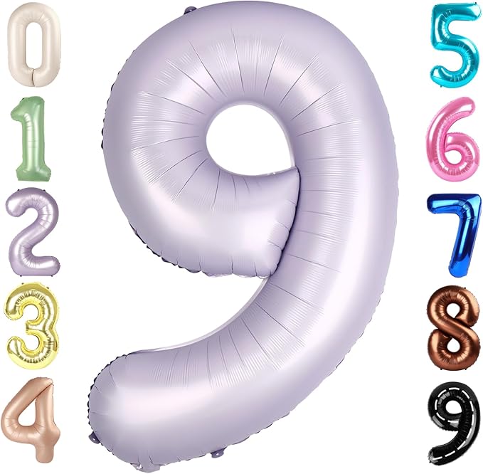 40 Inch Cream Purple Numbers 9 Balloon, Balloons Decorations for 9 19 90 Birthday Party, Engagement, Wedding, Graduations, Photo Shoot Supplies