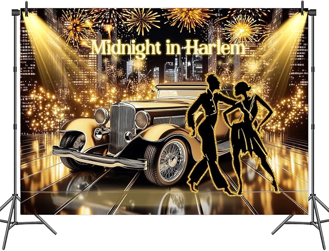 5X3ft Roaring 20s Party Photo Backdrop Photography Background, Great Gatsby Black and Gold 1920s Speakeasy Party Backdrops Photo Booth Prop Decorations Wall Decor Tablecloth