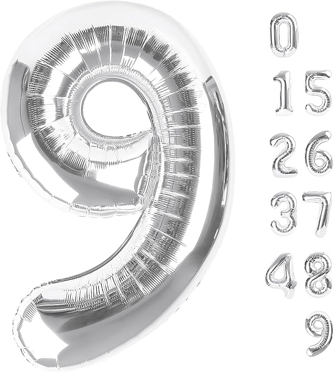 40 Inch Silver Numbers 9 Balloon, Balloons Decorations for 9 19 90 Birthday Party, Engagement, Wedding, Graduations, Photo Shoot Supplies