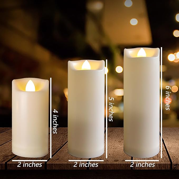3 Pack LED Battery Operated Candles 2"x4"/5"/6" Plastic Flickering Flameless Candles with Timer Outdoor Waterproof Wedding Party Halloween Christmas Decoration Gifts Realistic Slim Pillar Candles