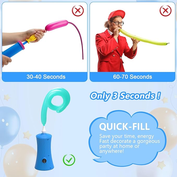 IDAODAN Balloon Pump Electric, Balloon Air Pump for Animal Balloons Long Balloons Pump for Balloon Animals, Twisty Curly Balloons Pump Electric