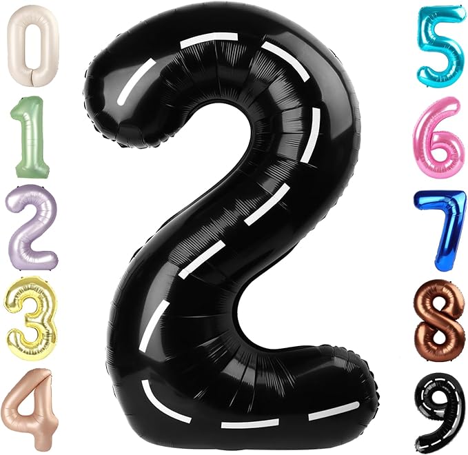 2 Numbers Balloon 40 Inch Line Black Two Balloon Number Birthday Decor, 2nd 12 21st Party Celebration Decorations Graduations Wedding Baby Shower