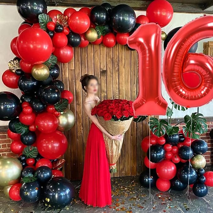 TONIFUL 40 Inch Red Large Numbers Balloons Number 16 Digital 16 HeliumFoil Mylar Big Number Balloons for 2026 Graduation New Year Eve Valentine's Day Birthday Party Anniversary Party Decoration