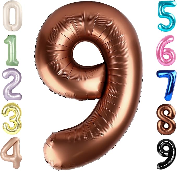 40 Inch Coffee Brown Numbers 9 Balloon, Balloons Decorations for 9 19 90 Birthday Party, Engagement, Wedding, Graduations, Photo Shoot Supplies