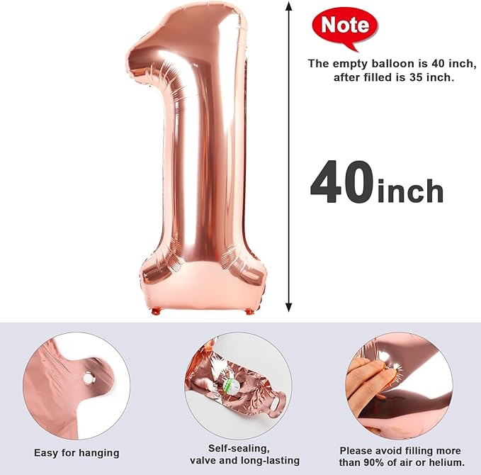 Balloon Numbers 40 Inch 5 Ballon for 5th Birthday Decorations, 15 25 35 50 Big Rose Gold Number Balloons for Wedding Photo Shoot Party Decor