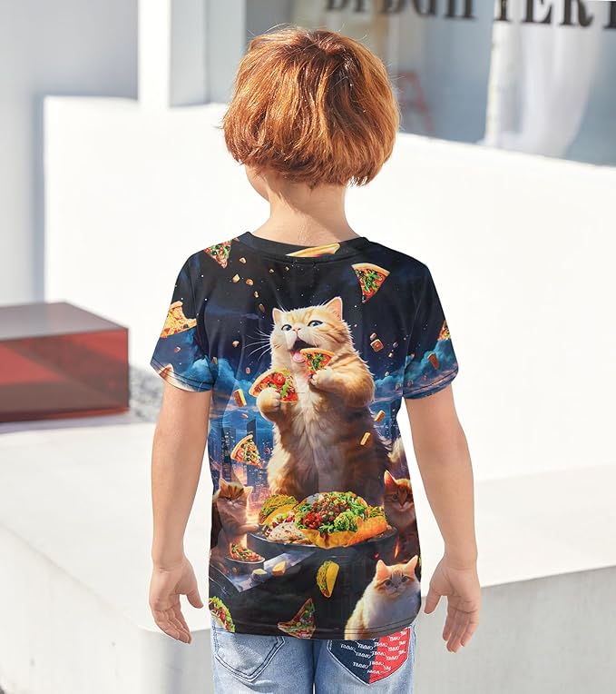 SunFocus Kids Funny Graphic Polyester Colorful T Shirt for Boys Girls Size 4-14