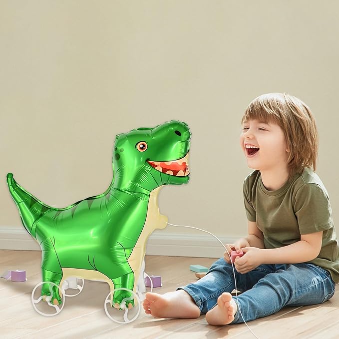 Walking Dinosaur Foil Balloons With Wheels Standing pet Dinosaur animal balloon Cute Dino Mylar Balloons for Jungle Safari baby Shower Animal Theme Birthday Party Decorations Supplies