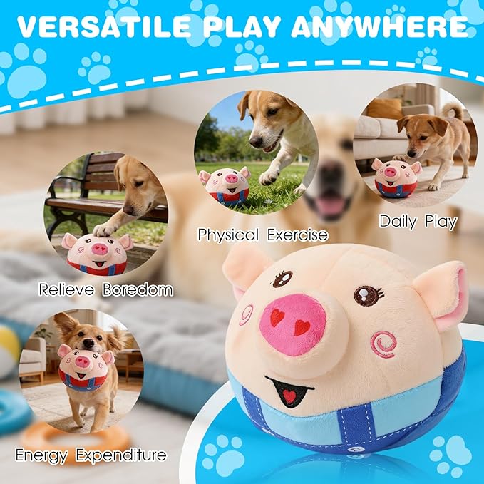 Interactive Dog Toys, Jumping Pig Dog Toys with Bounce, Recording and Music Modes, Active Moving Pet Plush Toy, Washable Cartoon Pig Plush Toy for Puppies/Small/Medium/Large Dogs (Blue)