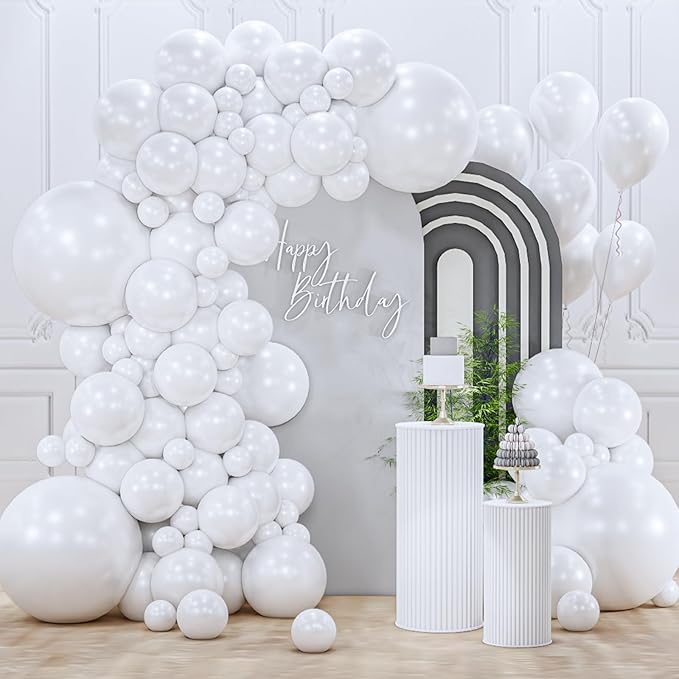 PartyWoo Pearl White Balloons 155pcs Different Sizes Pack of 18 12 10 5 Inch Metallic White Latex Balloon Arch Kit Garland for Wedding Graduation Baby Shower Birthday Party Decorations White-Z30