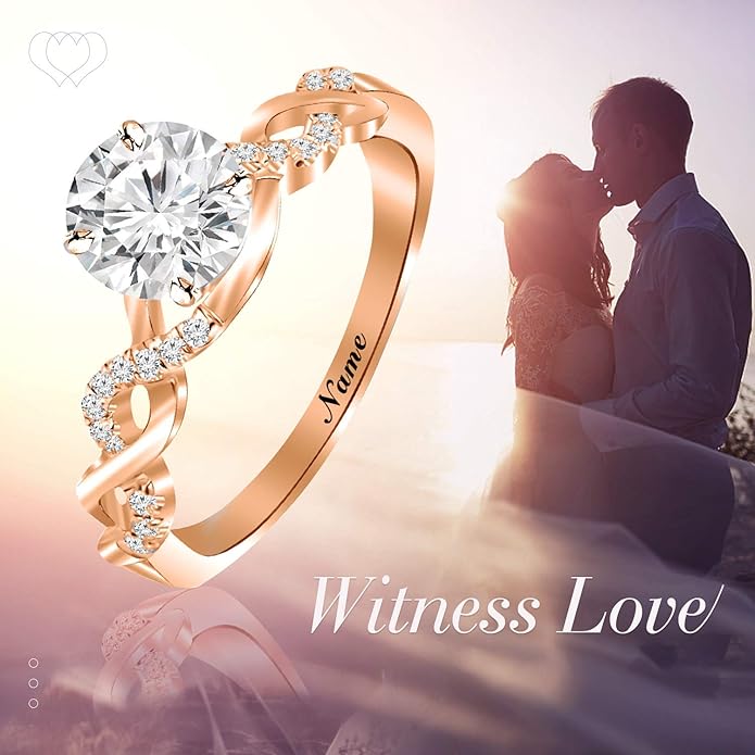 partyjju`s propse special SISGEM 14K Gold Wedding Ring for Women,Split Shank Pave Set 1.3 Carat(cttw) Moissanite Engagement Ring With Engraved Name,Wedding Anniversary Size 5-11