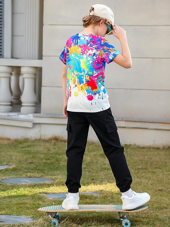 SunFocus Kids Funny Graphic Polyester Colorful T Shirt for Boys Girls Size 4-14