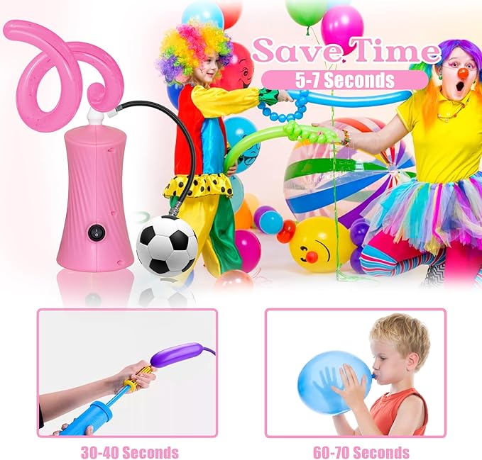260 Balloon Pump Electric, Portable Automatic Dual Nozzle Inflator with Tying Tools for Long Animal Balloons Birthday Gender Reveal Baby Shower Balloons Party Decorations
