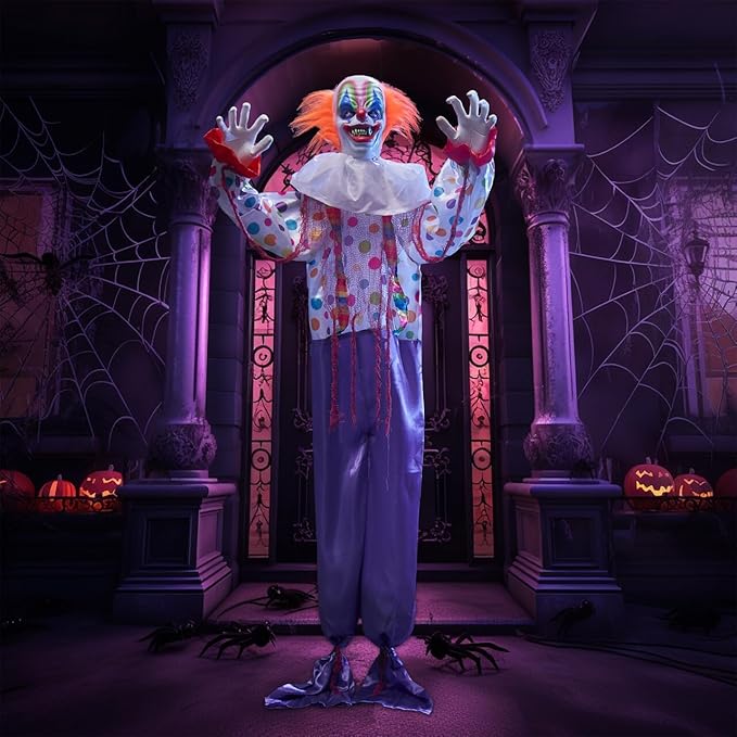 JOYIN 65" Halloween Hanging Clown Decoration Outdoor, Neon Face LED Talking with Light-up Eyes and Creepy Sound Haunted House Decor, for Lawn, Yard, Patio