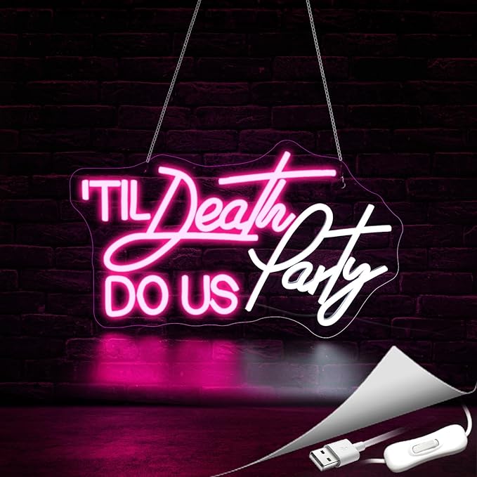 Til Death Do Us Party Neon Sign, Neon Signs for Wall Decor LED Neon Light Up Signs Home Decor for Bedroom Business Club Party Bars Shop Decoration USB Operated