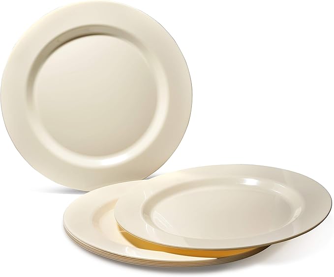 " OCCASIONS " 120 Plates Pack,(60 Guests) Heavyweight Premium Wedding Party Disposable Plastic Plates Set -60 x 10.5'' Dinner + 60 x 7.5'' Salad / Dessert (Plain Ivory)