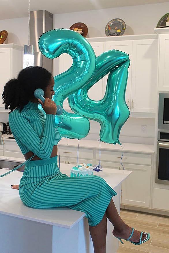 40 Inch Large Numbers Balloon, 4 Blue-green Ballon for 4th 14 40 44 Birthday Party, Balloon 4 Number for Graduations Wedding Supplies