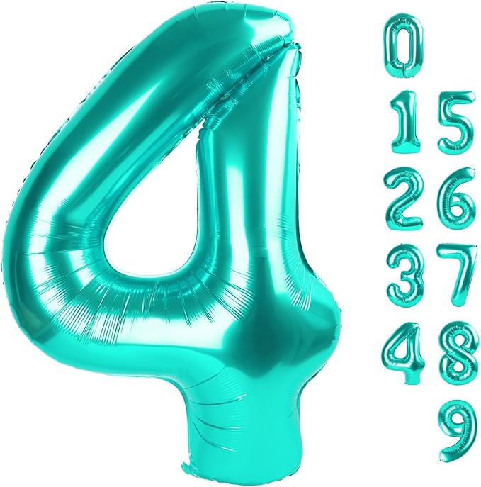 40 Inch Large Numbers Balloon, 4 Blue-green Ballon for 4th 14 40 44 Birthday Party, Balloon 4 Number for Graduations Wedding Supplies