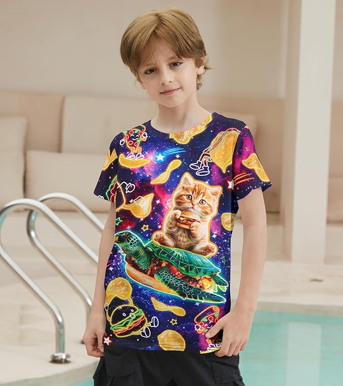 SunFocus Kids Funny Graphic Polyester Colorful T Shirt for Boys Girls Size 4-14