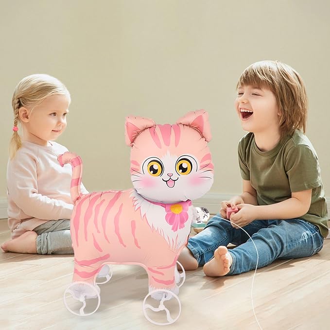 Walking Kitten Foil Balloons With Wheels Standing pet Kitten animal balloon Cute Kitty Mylar Balloons for Jungle Safari baby Shower Animal Theme Birthday Party Decorations Supplies