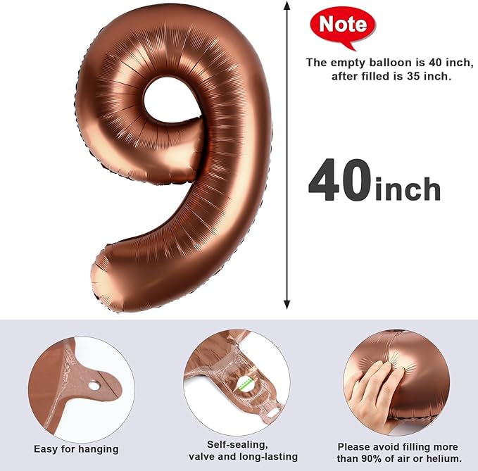 40 Inch Coffee Brown Numbers 9 Balloon, Balloons Decorations for 9 19 90 Birthday Party, Engagement, Wedding, Graduations, Photo Shoot Supplies