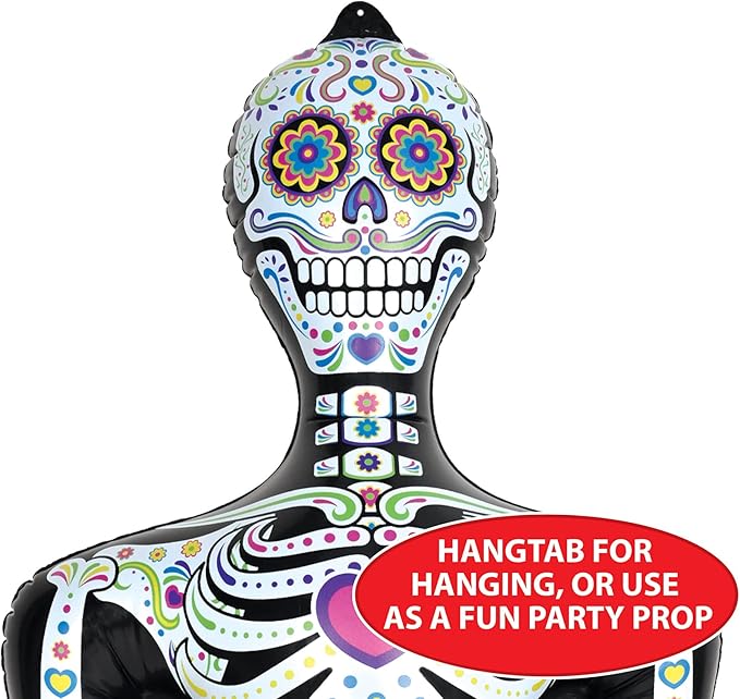 Beistle 4' 6" PVC Inflatable Skeleton for Day of The Dead Party Decorations and Halloween Décor