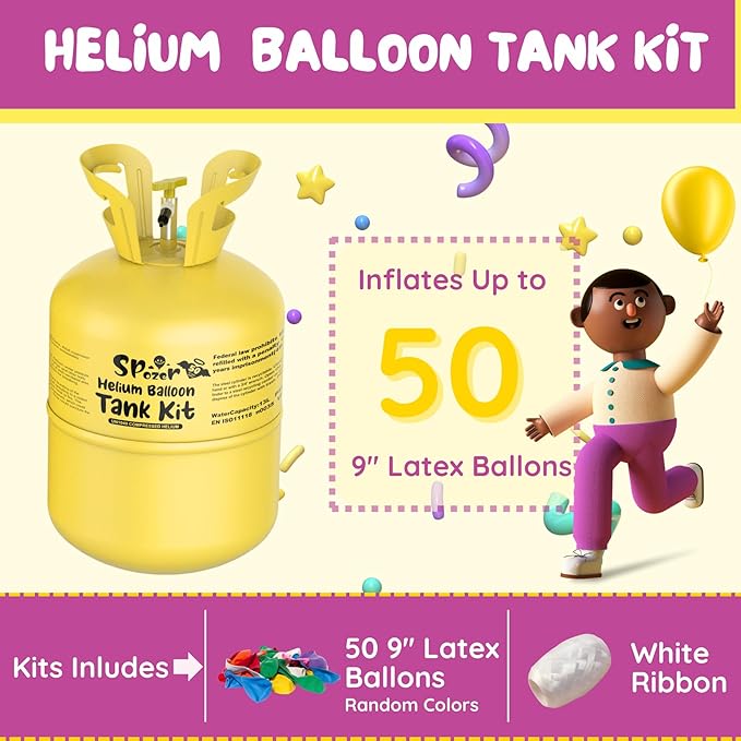 13L Portable Helium Tank for Balloons at Home, Up to 50 Latex Balloons, Helium Balloon Pump Kit, For Birthday Parties, Weddings, and Events (2 Boxes)